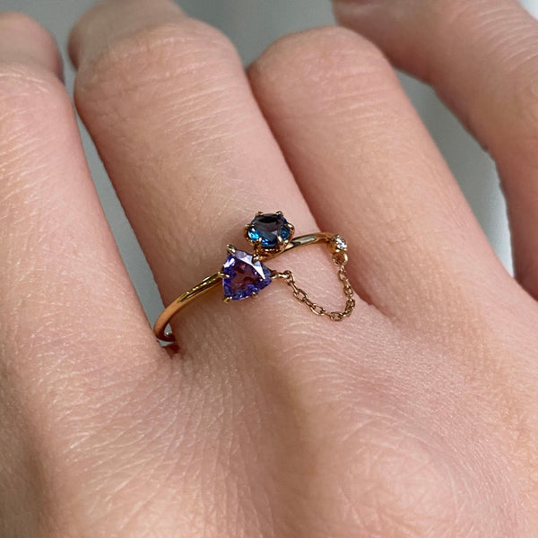 EILEEN RING・18K CHAMPAGNE GOLD TANZANITE/ TOPAZ & DIAMOND RING