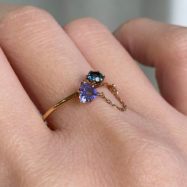 EILEEN RING・18K CHAMPAGNE GOLD TANZANITE/ TOPAZ & DIAMOND RING