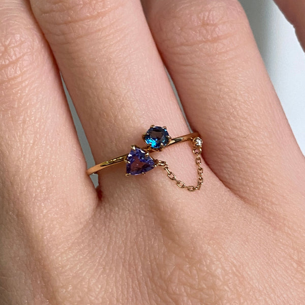 EILEEN RING・18K CHAMPAGNE GOLD TANZANITE/ TOPAZ & DIAMOND RING