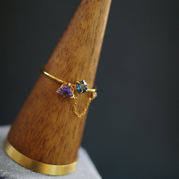 EILEEN RING・18K CHAMPAGNE GOLD TANZANITE/ TOPAZ & DIAMOND RING