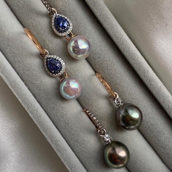 INFINITY ・18K WHITE GOLD SAPPHIRE/ PEARL & DIAMOND EARRINGS