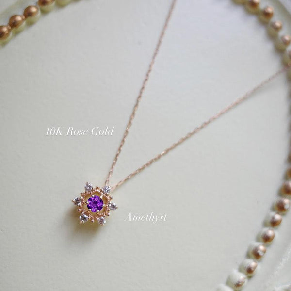 PETITE SNOW・10K/18K SOLID GOLD SNOW BIRTHSTONE & DIAMOND NECKLACE