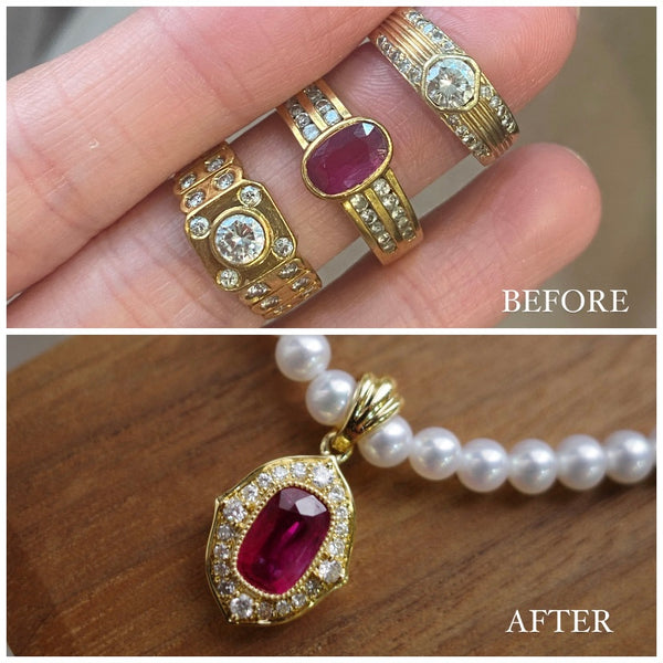 JEWELLERY REMODELLING・18K CHAMPAGNE GOLD RUBY & DIAMOND PENDANT
