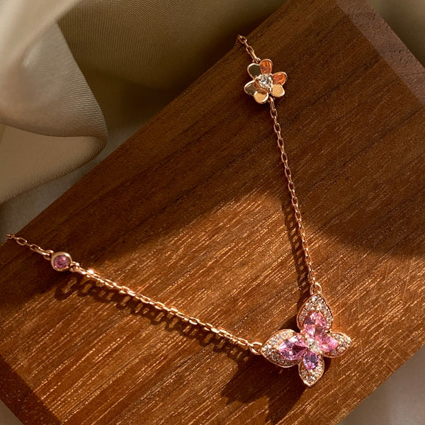 THE GARDEN・14K ROSE GOLD PINK SAPPHIRE & DIAMOND NECKLACE