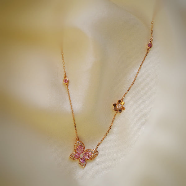 THE GARDEN・14K ROSE GOLD PINK SAPPHIRE & DIAMOND NECKLACE
