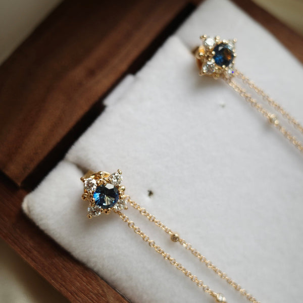 BESPOKE JEWELLERY・18K CHAMPAGNE GOLD MONTANA SAPPHIRE & DIAMOND EARRINGS