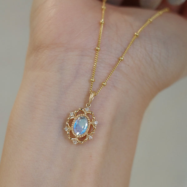 ONE OF A KIND・18K CHAMPAGNE GOLD MOONSTONE & DIAMOND PENDANT