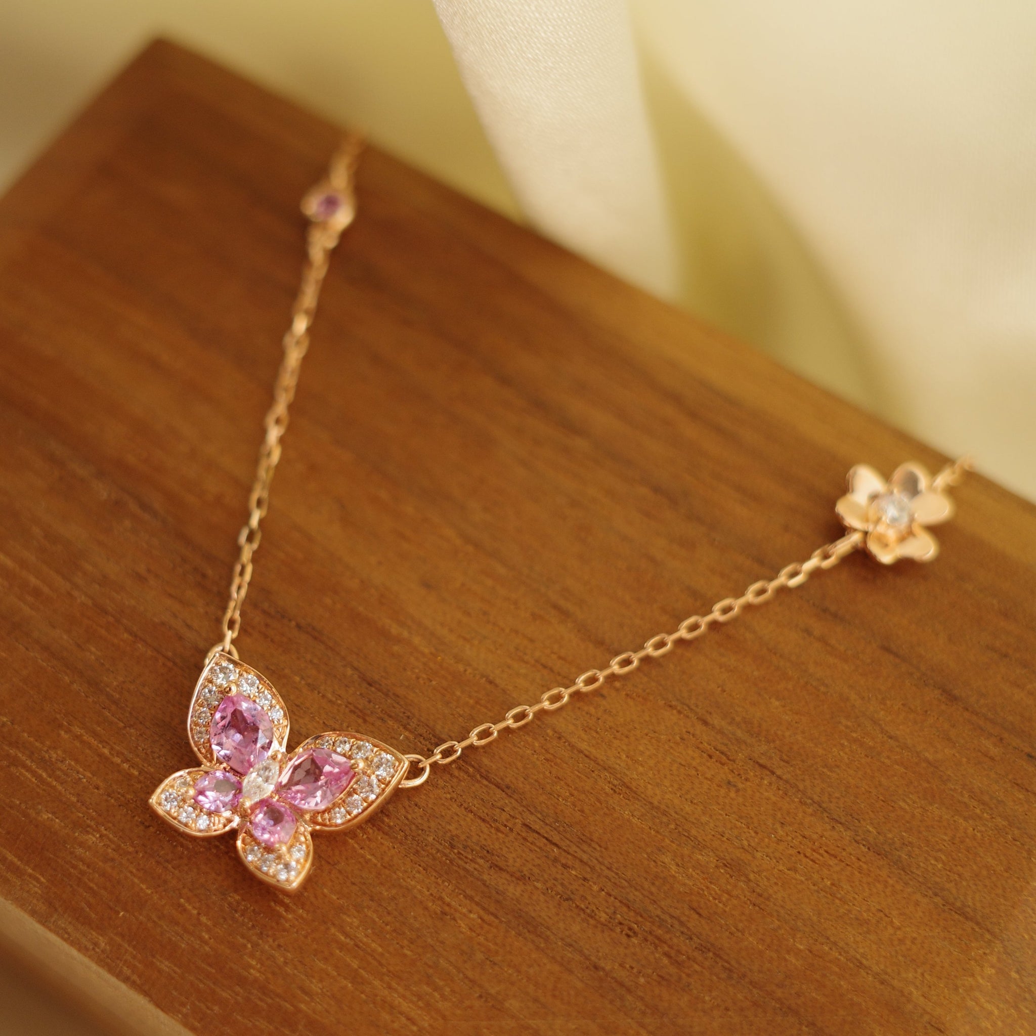 THE GARDEN・14K ROSE GOLD PINK SAPPHIRE & DIAMOND NECKLACE