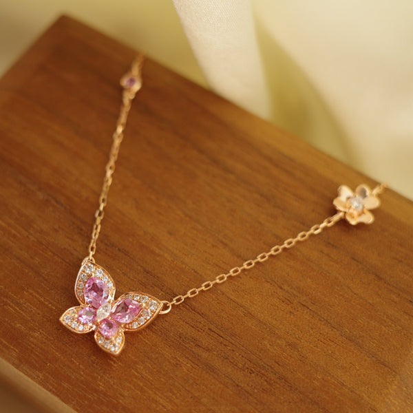 THE GARDEN・14K ROSE GOLD PINK SAPPHIRE & DIAMOND NECKLACE