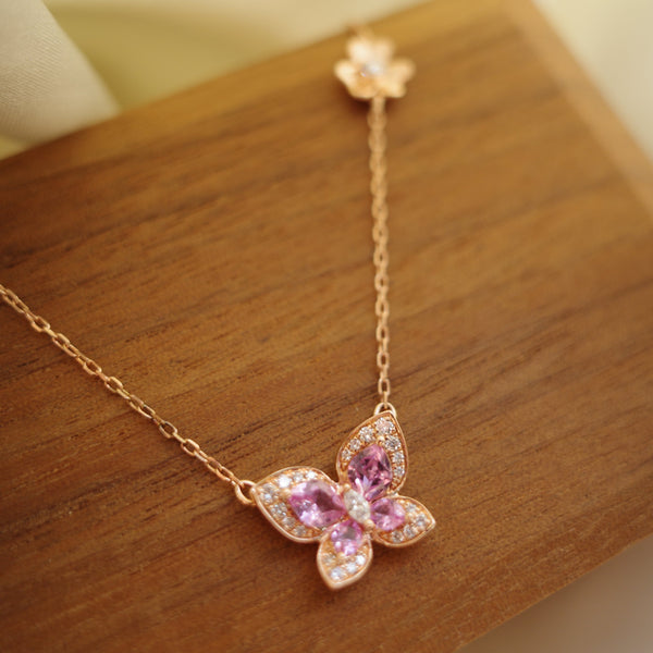 THE GARDEN・14K ROSE GOLD PINK SAPPHIRE & DIAMOND NECKLACE