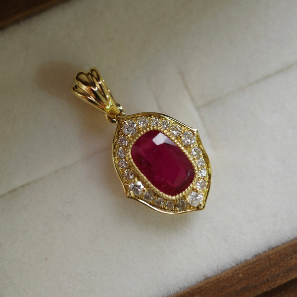 JEWELLERY REMODELLING・18K CHAMPAGNE GOLD RUBY & DIAMOND PENDANT
