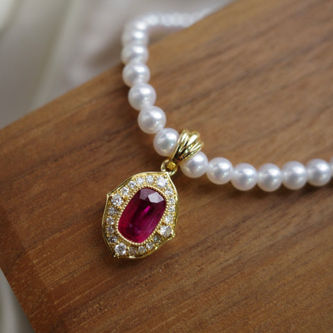 JEWELLERY REMODELLING・18K CHAMPAGNE GOLD RUBY & DIAMOND PENDANT