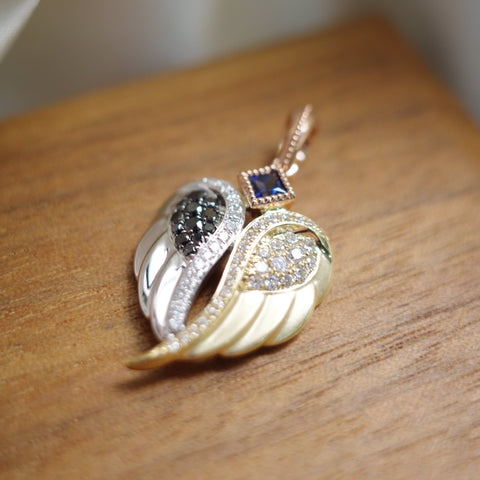 THE PHOENIX・14K ROSE/ CHAMPAGNE/ WHITE GOLD BLACK DIAMOND/ WHITE DIAMOND & SAPPHIRE PENDANT