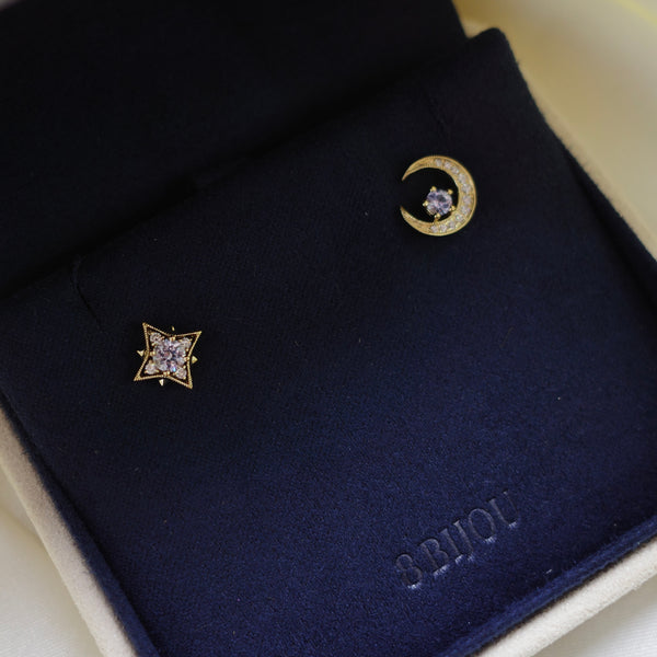 8 STAR・14K CHAMPAGNE GOLD BLUE SAPPHIRE & DIAMOND EARRINGS