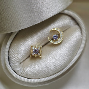 8 STAR・14K CHAMPAGNE GOLD BLUE SAPPHIRE & DIAMOND EARRINGS