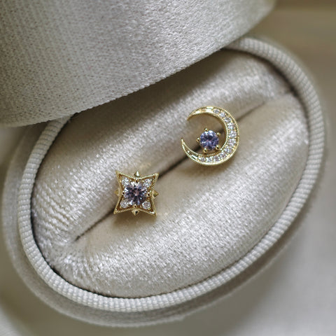 8 STAR・14K CHAMPAGNE GOLD BLUE SAPPHIRE & DIAMOND EARRINGS