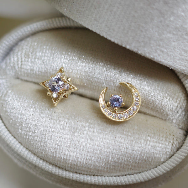 8 STAR・14K CHAMPAGNE GOLD BLUE SAPPHIRE & DIAMOND EARRINGS