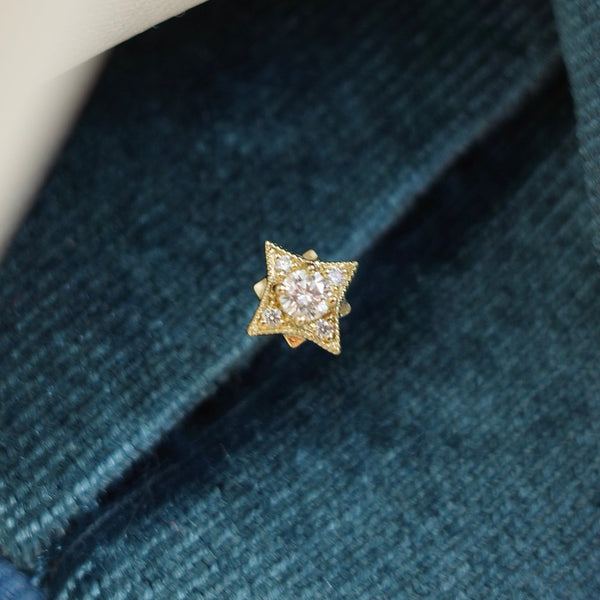 8 STAR・14K SOLID GOLD DIAMOND EARRING (SINGLE PIECE)