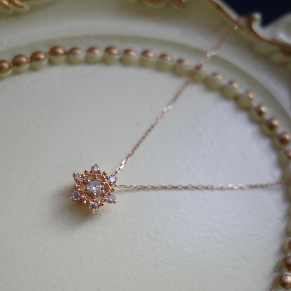 PETITE SNOW・10K/18K SOLID GOLD SNOW BIRTHSTONE & DIAMOND NECKLACE