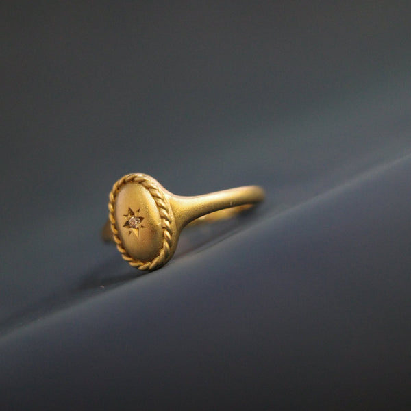 STARRY SIGNET RING・10K SOLID GOLD DIAMOND RING