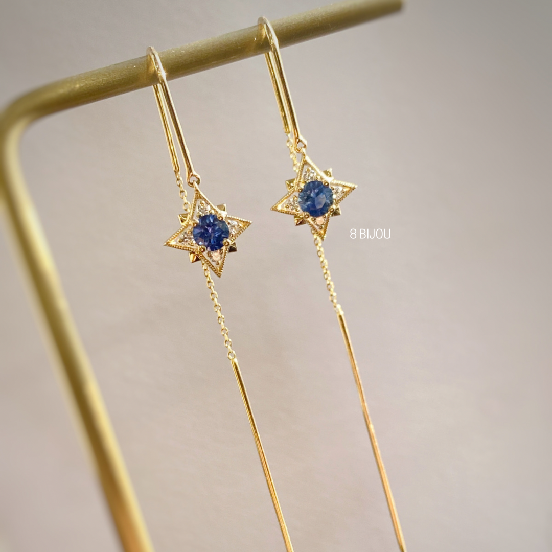 8 STAR・18K CHAMPAGNE GOLD SAPPHIRE & DIAMOND EARRINGS