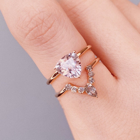 BESPOKE JEWELLERY・18K ROSE GOLD MORGANITE/ SALT & PEPPER DIAMOND RING (4689359143011)