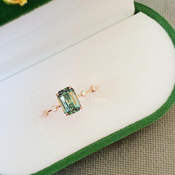 BESPOKE JEWELLERY・18K ROSE GOLD GREEN SAPPHIRE & DIAMOND RING (4689399840867)