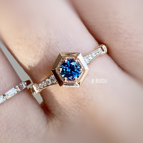 VINTAGE MICHELLE 2021・18K ROSE GOLD BLUE SAPPHIRE & DIAMOND RING