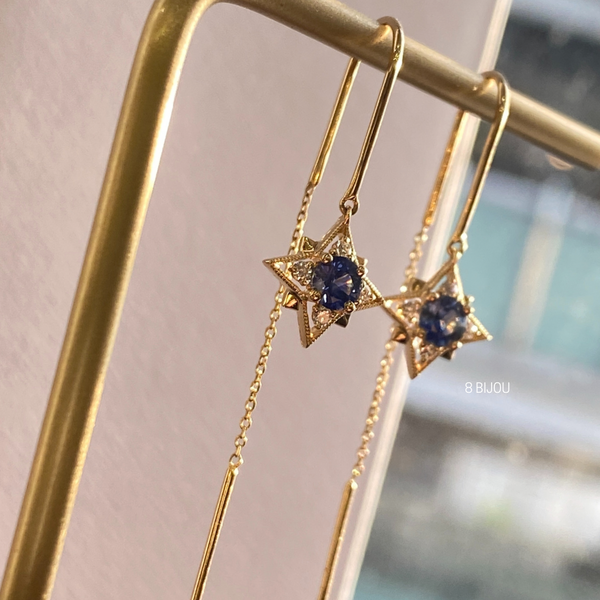 8 STAR・18K CHAMPAGNE GOLD SAPPHIRE & DIAMOND EARRINGS