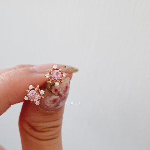 BABY BREATH・18K ROSE GOLD SPINEL & DIAMOND EARRINGS (4689376641123)