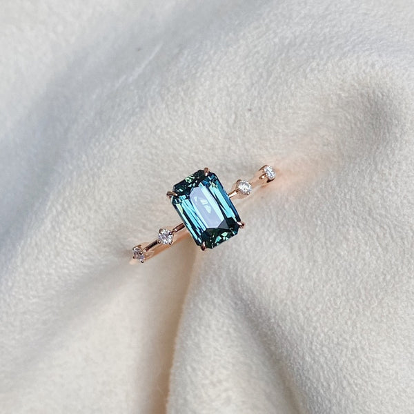 BESPOKE JEWELLERY・18K ROSE GOLD GREEN SAPPHIRE & DIAMOND RING (4689399840867)