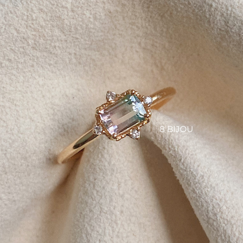 PETITE VINTAGE・18K ROSE GOLD BI-COLOR TOURMALINE & DIAMOND RING (4689382867043)