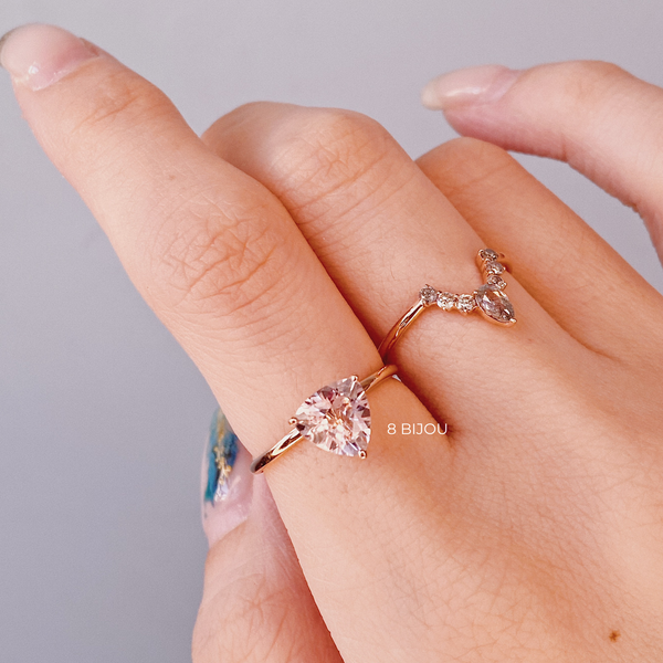 BESPOKE JEWELLERY・18K ROSE GOLD MORGANITE/ SALT & PEPPER DIAMOND RING (4689359143011)