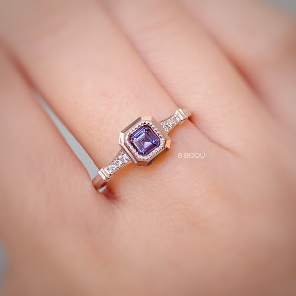 VINTAGE MICHELLE・18K ROSE GOLD NAVY SPINEL & DIAMOND RING (4689327882339)