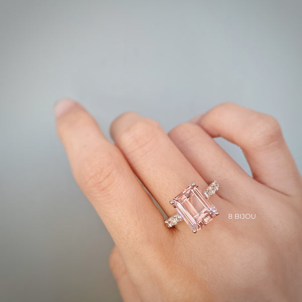 BESPOKE JEWELLERY・18K WHITE GOLD MORGANITE & DIAMOND RING (4689350623331)