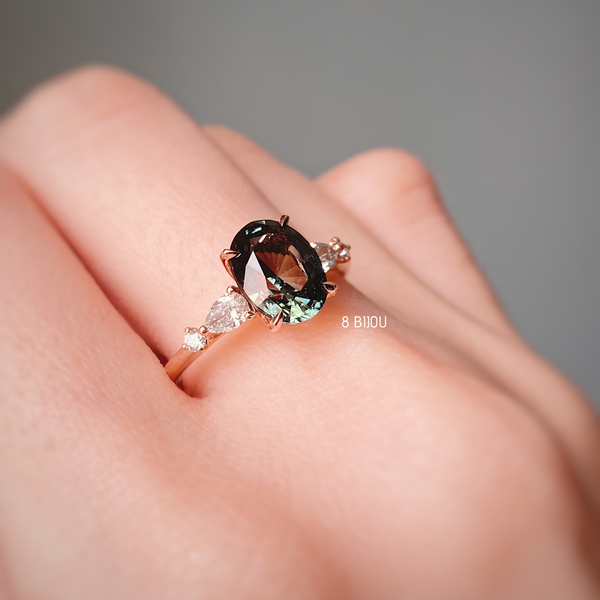 ONE OF A KIND・18K ROSE GOLD GREEN SAPPHIRE & DIAMOND RING (4706399486051)