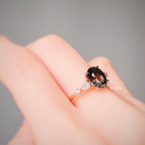 ONE OF A KIND・18K ROSE GOLD GREEN SAPPHIRE & DIAMOND RING (4706399486051)