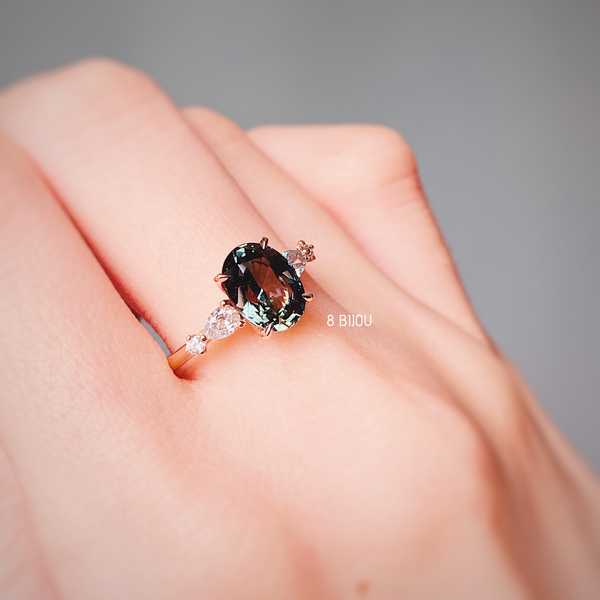 ONE OF A KIND・18K ROSE GOLD GREEN SAPPHIRE & DIAMOND RING (4706399486051)
