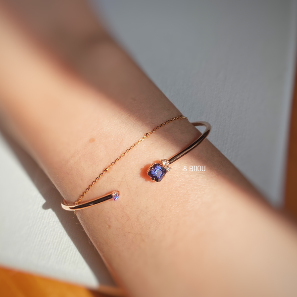 VINTAGE BUBBLE・18K ROSE GOLD VIOLET BLUE SPINEL & FANCY DIAMOND BANGLE (4711262257251)