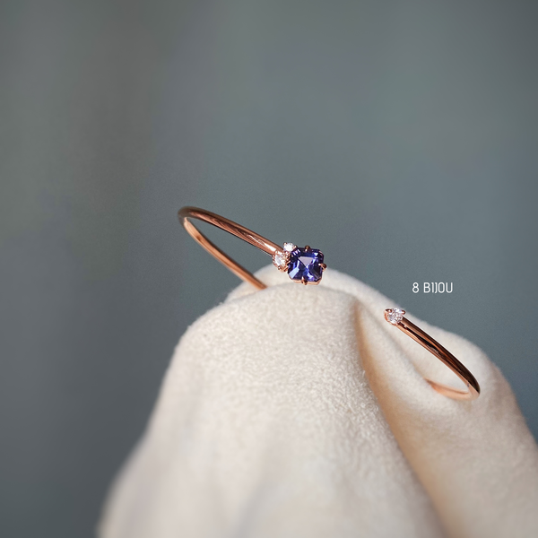 VINTAGE BUBBLE・18K ROSE GOLD VIOLET BLUE SPINEL & FANCY DIAMOND BANGLE (4711262257251)