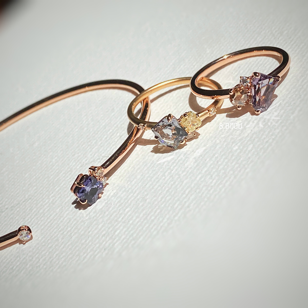 VINTAGE BUBBLE・18K ROSE GOLD VIOLET BLUE SPINEL & FANCY DIAMOND BANGLE (4711262257251)