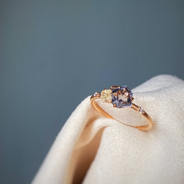 VINTAGE BUBBLE・18K ROSE GOLD GREY SPINEL & FANCY DIAMOND RING (4711267008611)