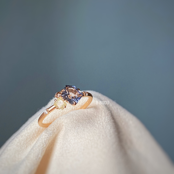 VINTAGE BUBBLE・18K ROSE GOLD GREY SPINEL & FANCY DIAMOND RING (4711267008611)