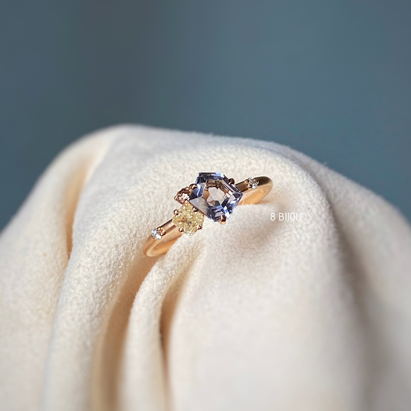 VINTAGE BUBBLE・18K ROSE GOLD GREY SPINEL & FANCY DIAMOND RING (4711267008611)