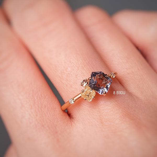 VINTAGE BUBBLE・18K ROSE GOLD GREY SPINEL & FANCY DIAMOND RING (4711267008611)