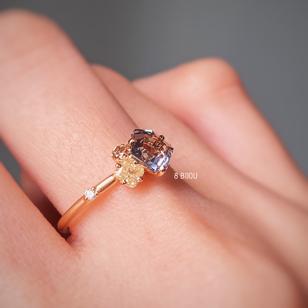 VINTAGE BUBBLE・18K ROSE GOLD GREY SPINEL & FANCY DIAMOND RING (4711267008611)