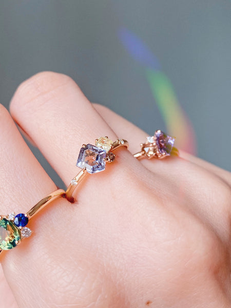 VINTAGE BUBBLE・18K ROSE GOLD LAVENDER SPINEL & FANCY DIAMOND RING (4711259537507)