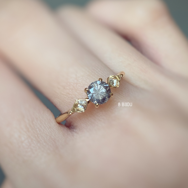 BESPOKE JEWELLERY・18K CHAMPAGNE GOLD SALT & PEPPER DIAMOND/ WHITE SAPPHIRE RING