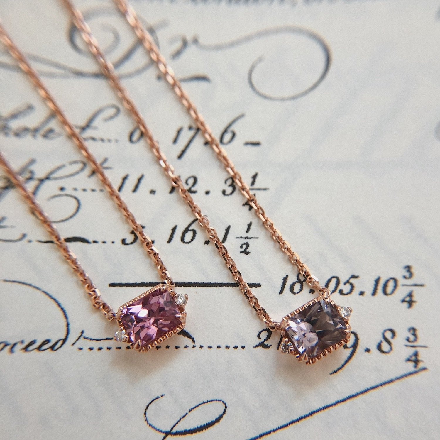 PETITE VINTAGE・18K ROSE GOLD SPINEL & DIAMOND NECKLACE (4688844357731)