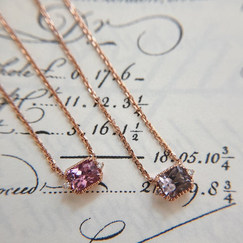 PETITE VINTAGE・18K ROSE GOLD SPINEL & DIAMOND NECKLACE (4688844357731)